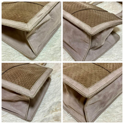 Rare LOEWE Brown Embossed Leather Canvas Greige Handbag Mini Pouch Used