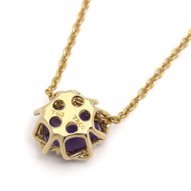 Excellent Tiffany & Co Yellow Gold 18K Amethyst  0.65ct Pendant Necklace L 41cm