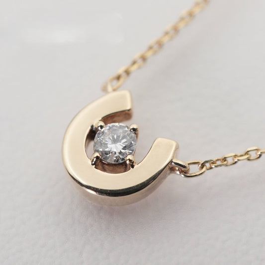 Excellent Celine K10 Gold Diamond Horseshoe Necklace Horse Shoe Pendant L 16.5in