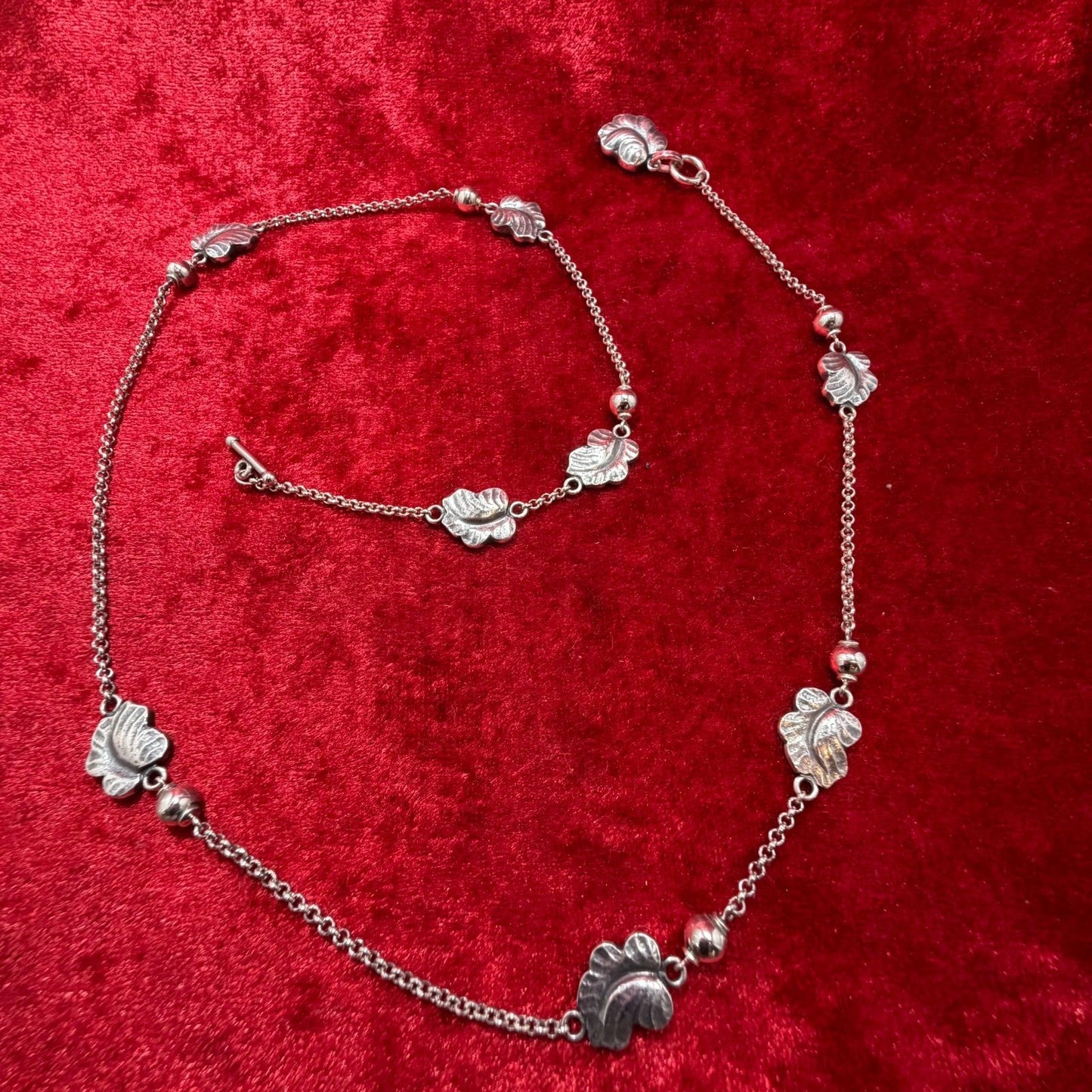 Georg Jensen Sterling Silver 925 Grape Leaf Double-Sided Toggle Necklace 53cm