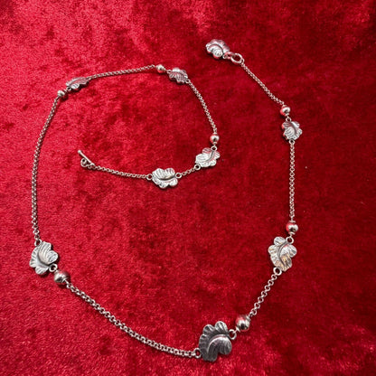 Georg Jensen Sterling Silver 925 Grape Leaf Double-Sided Toggle Necklace 53cm