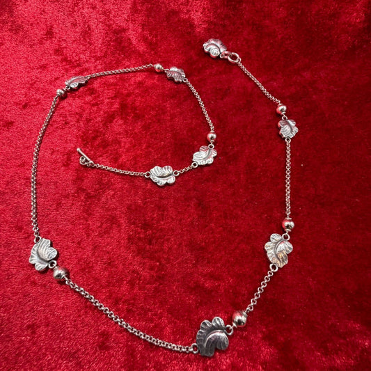 Georg Jensen Sterling Silver 925 Grape Leaf Double-Sided Toggle Necklace 53cm
