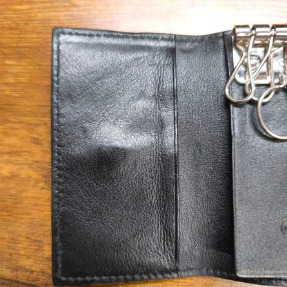 GUCCI GG Microssima 6-Key Case Wallet Black Embossed Leather W6.6cm Used Auth