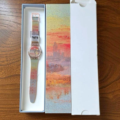 Swatch x Tate Gallery Turner Scarlet Sunset Watch Pink Bioceramic 34mm Quartz