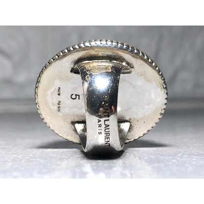 Saint Laurent Silver 925 Natural Stone Hinged Ring Size 49 US 5 Rare