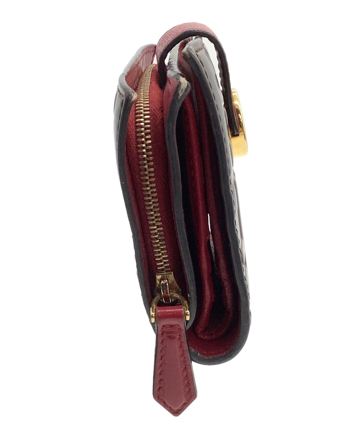 FENDI F is Fendi Zucca Bifold Wallet Brown Red Embossed Leather Gold Hardware