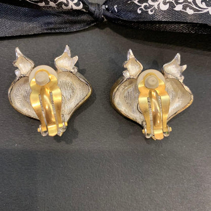 Christian Lacroix Vtg Angel Heart Clip Earrings Silver Gold Combo 2.7x3.2cm Auth