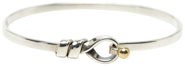 Tiffany & Co Hook & Eye Bangle Bracelet Silver 925 18K Yellow Gold Combo 16cm