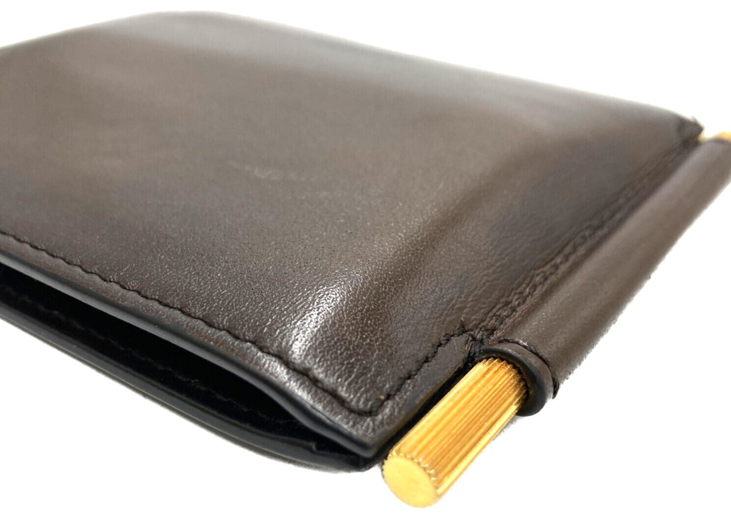 TOM FORD Y0231T Money Clip Bifold Wallet Brown Leather Made in Italy Authentic