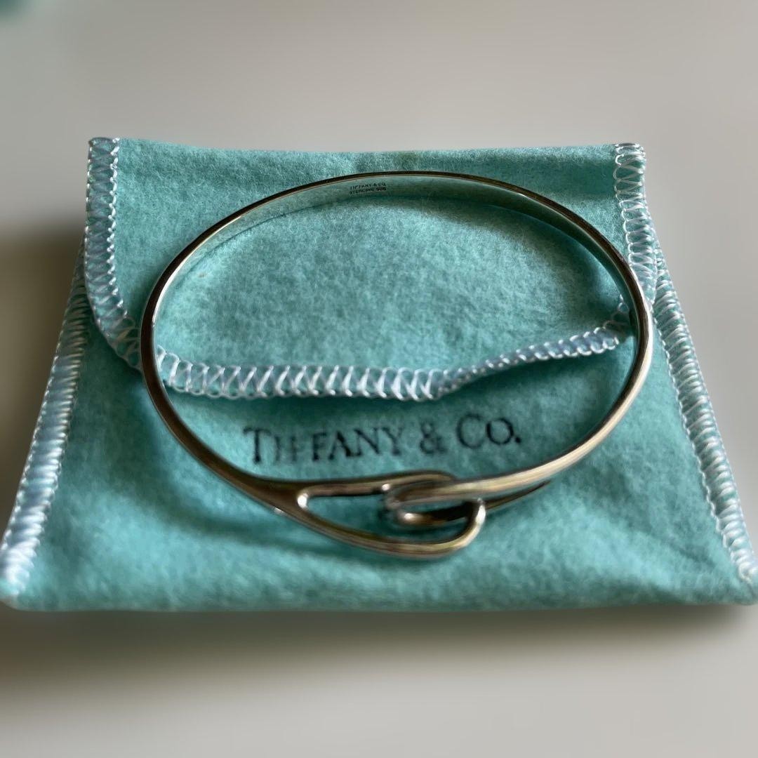 TIFFANY & Co. Silver 925 Double Loop Bracelet Bangle Vintage 18cm 7" From Japan