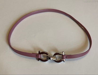 Salvatore Ferragamo Pink Leather Silver Tone Double Wrap Gancini Bracelet Choker