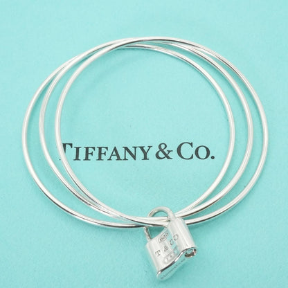Excellent Tiffany & Co Silver 925 1837 Cadena Lock Triple Hoop Bangle 19cm 7.5in