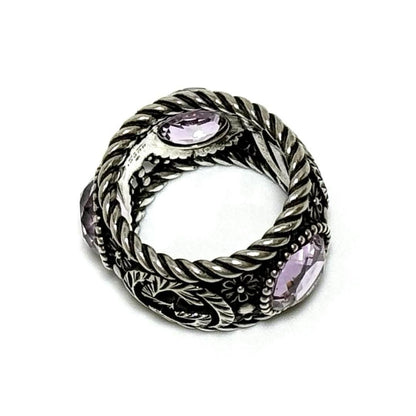 GUCCI Silver 925 Interlocking G Flower Light Purple Crystal Stone Ring US 6.25