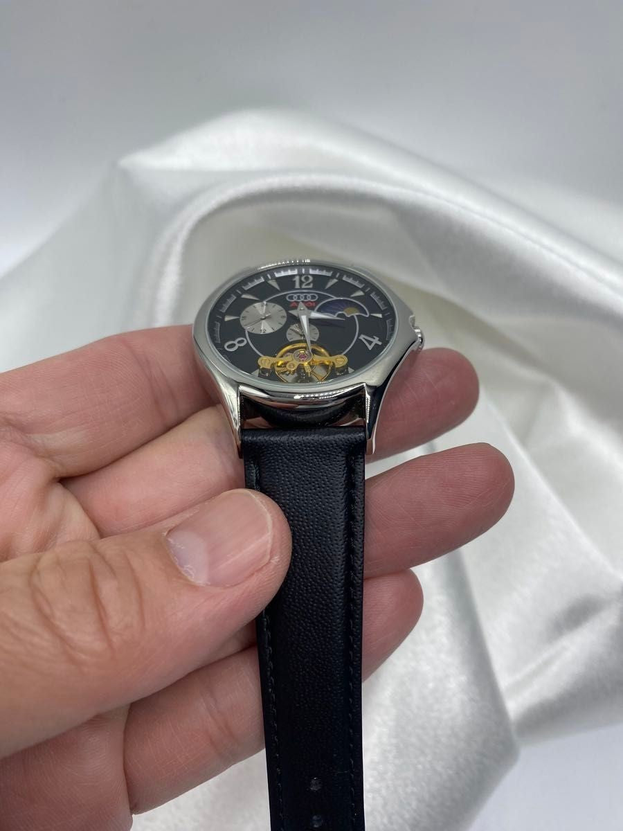 Rare Excellent Audi Sun and Moon Automatic Silver Case Watch Skeleton Unused
