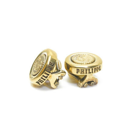 Philippe Charriol Auth Logo Round Gold Tone Earrings 1.5 cm 0.6" Diameter Used