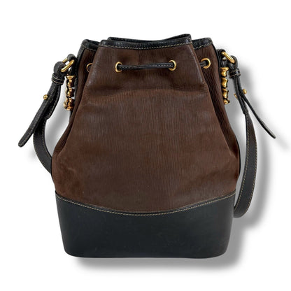 Loewe Velazquez Twist Gold Hardware Brown Leather Drawstring Shoulder Bag