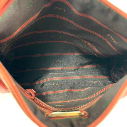 Vintage Loewe Velazquez Red Leather Gold Hardware Twist Handle Clutch Rare
