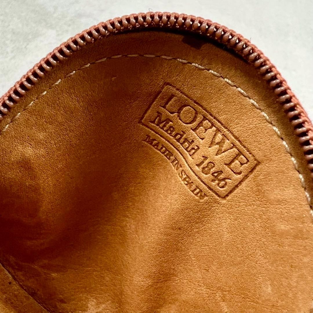 Loewe Anagram Camel Suede Round Coin Case 7.5 x 8cm
