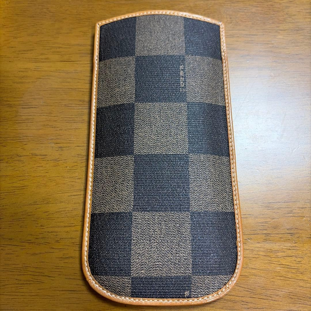 FENDI Pequin Zucca Eyeglass Case Glasses Pouch Brown Canvas Leather Made Italy