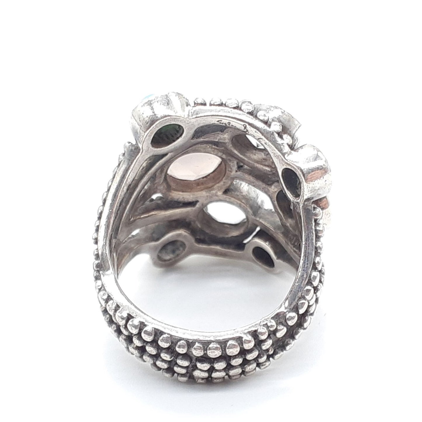 Stephen Dweck Sterling Silver Rose Quartz Turquoise Ring Size US 6.5 Used Women