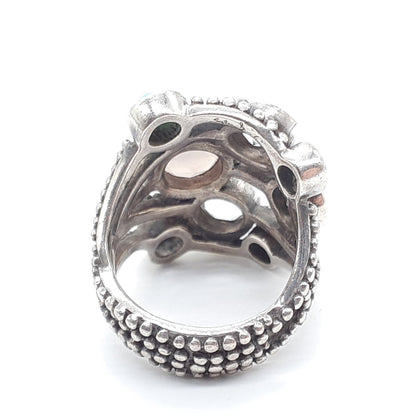 Stephen Dweck Sterling Silver Rose Quartz Turquoise Ring Size US 6.5 Used Women
