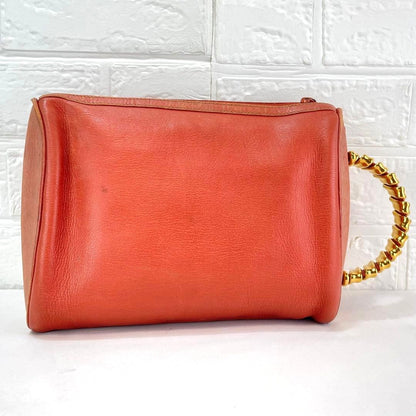 Vintage Loewe Velazquez Red Leather Gold Hardware Twist Handle Clutch Rare
