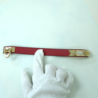 Valentino Garavani Red Leather Gold Studded Bracelet Size M 21.7cm 8.5" Used