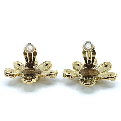 Christian Lacroix Auth Vtg Floral Stone Clip-On Earrings 4x4 cm 1.6x1.6" Used