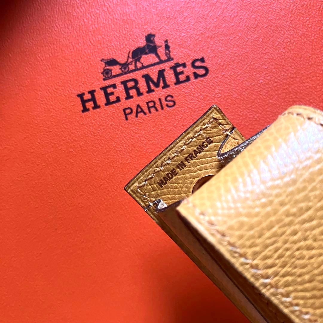 Hermes Auth Leather Lipstick Case Yellow Small Accessory With Box Used