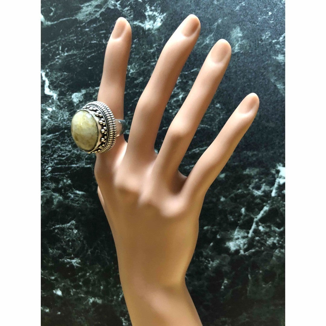 Saint Laurent Silver 925 Natural Stone Hinged Ring Size 49 US 5 Rare