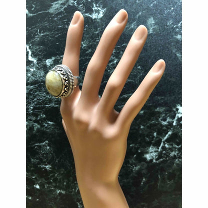 Saint Laurent Silver 925 Natural Stone Hinged Ring Size 49 US 5 Rare
