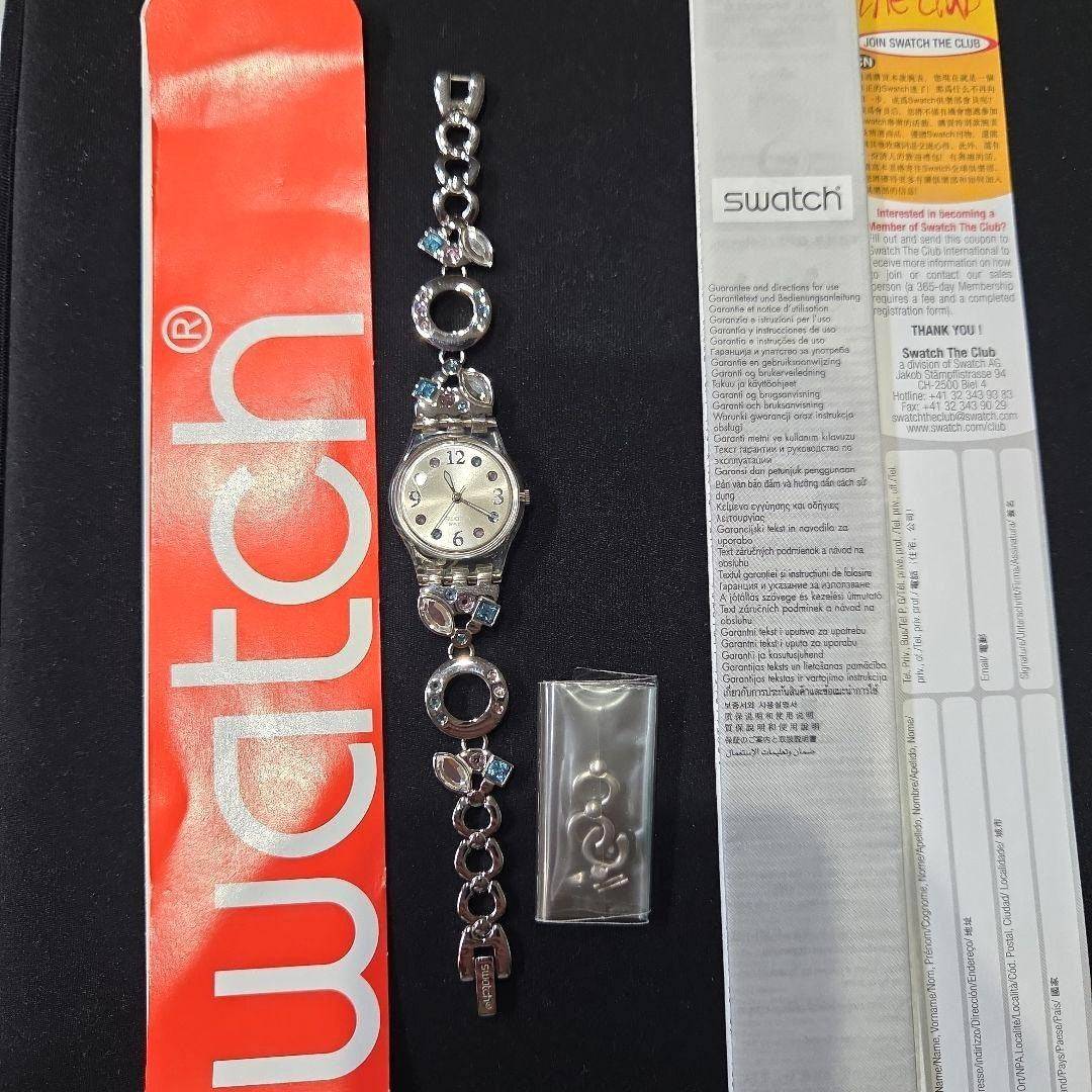 Swatch Menthol Tone LK292G Ladies Watch Crystal Bracelet Silver Swiss Quartz