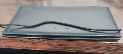 PRADA Leather Notebook Cover Case Black Rubber Band Closure Italy 10x18cm