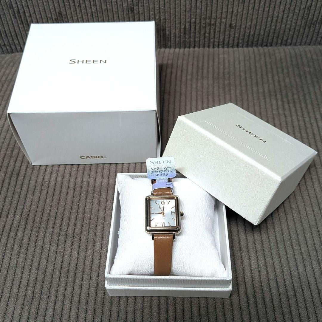 CASIO SHEEN SHS-D400CGL-7AJF Womens Solar Watch Square White Dial Leather Band