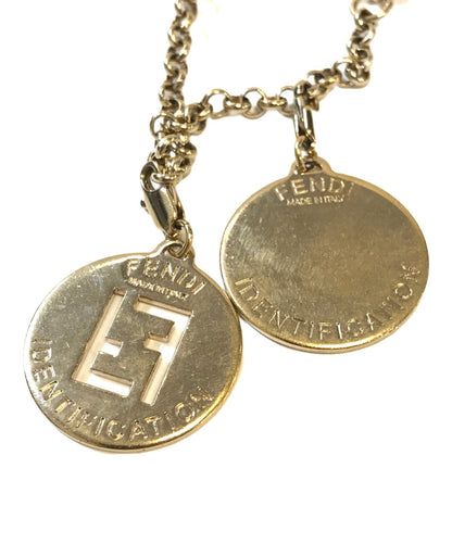 FENDI Zucca FF Logo Charm Bracelet Gold Tone Chain Rhinestone H Initial Italy