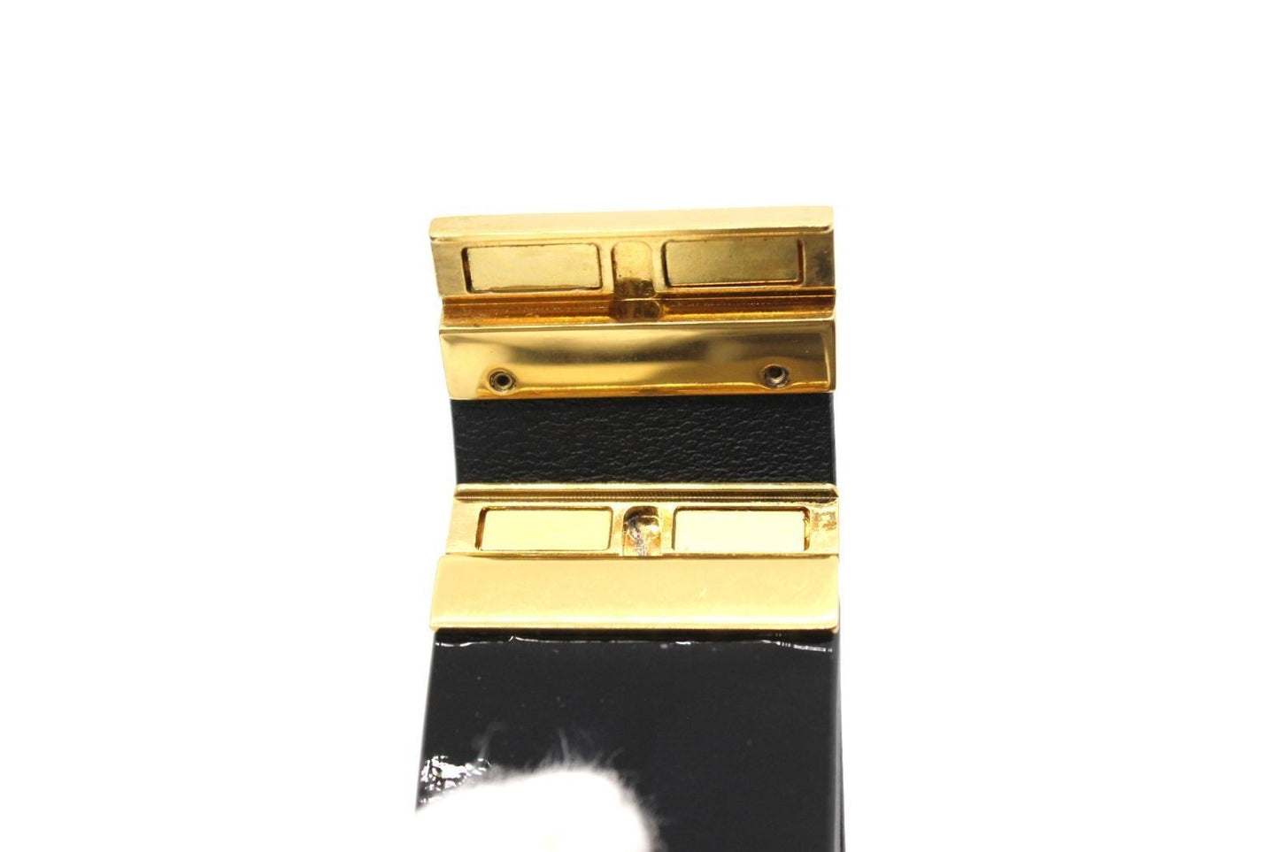 Saint Laurent Enamel Gold Tone Magnetic Closure Leather Bracelet Black Used
