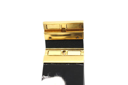 Saint Laurent Enamel Gold Tone Magnetic Closure Leather Bracelet Black Used