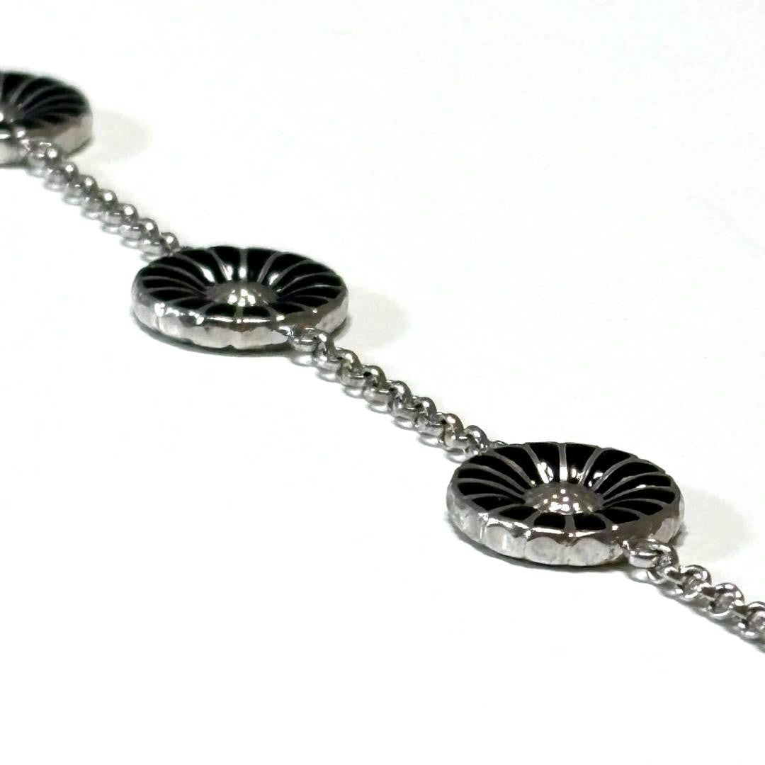 Georg Jensen Sterling Silver 925 Black Enamel Daisy Bracelet L 18.5cm 7.2in