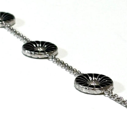 Georg Jensen Sterling Silver 925 Black Enamel Daisy Bracelet L 18.5cm 7.2in