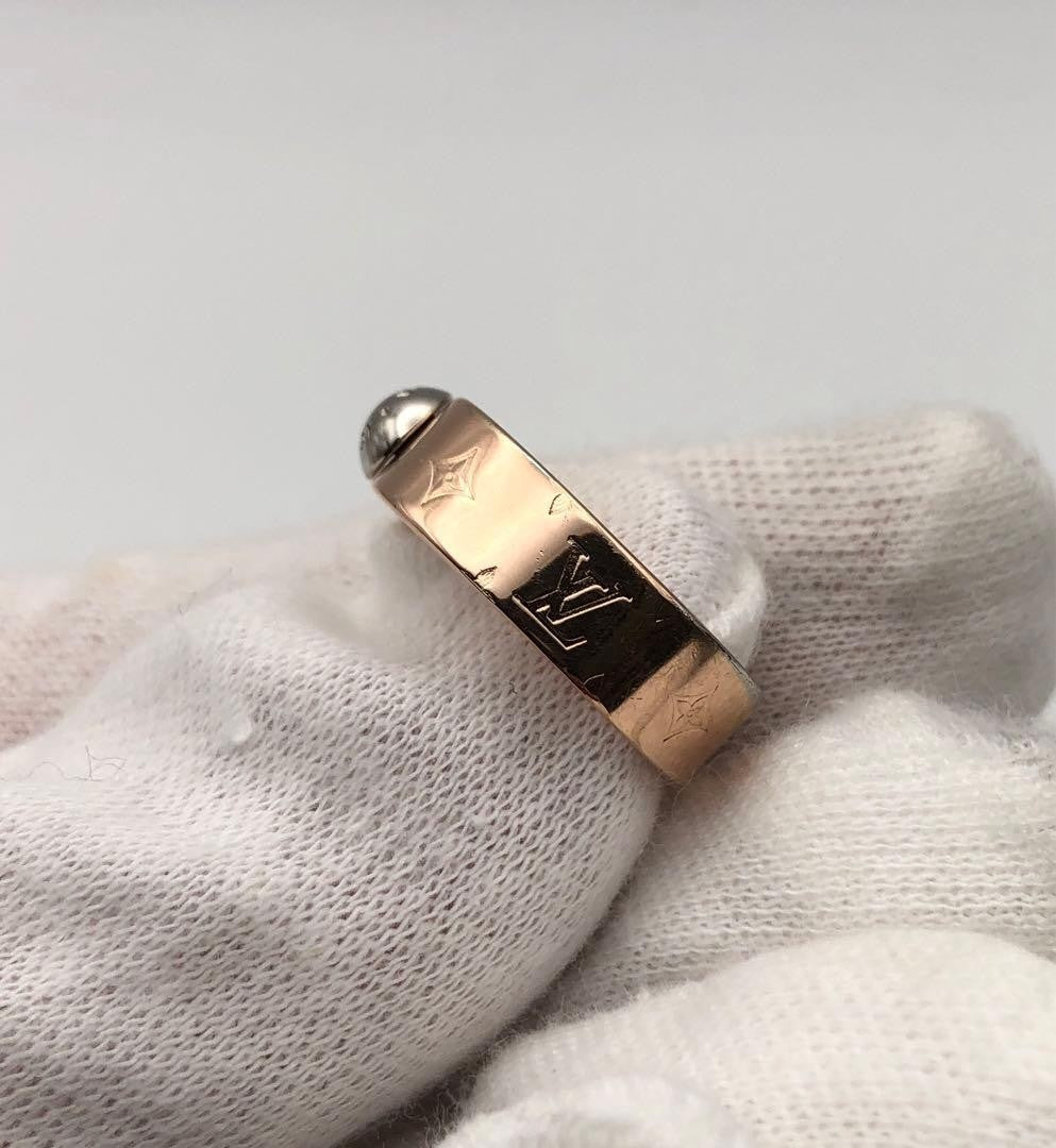 LOUIS VUITTON M00217 Nanogram Ring Pink Gold Metal Monogram Size S US 5 Auth
