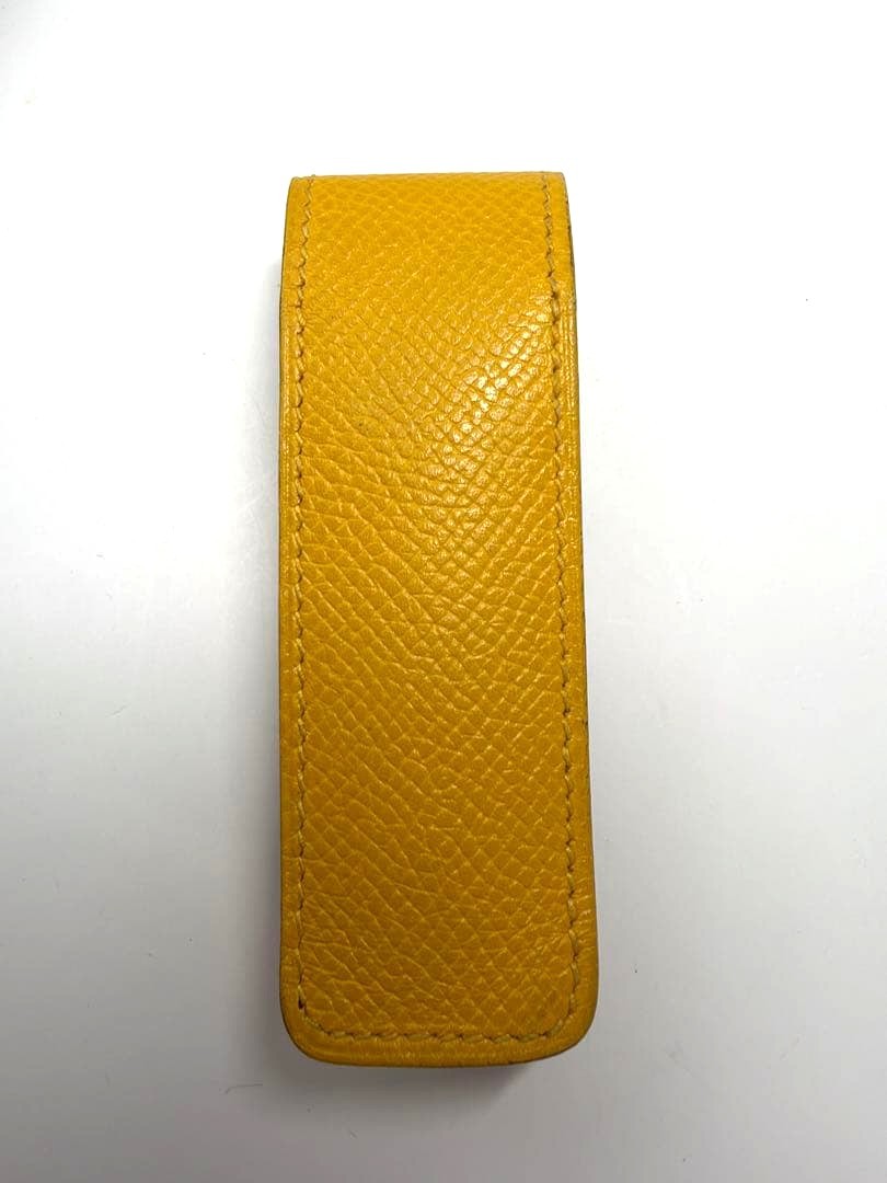 HERMES Lipstick Case Holder Yellow Epsom Leather Gold Hardware France Vintage