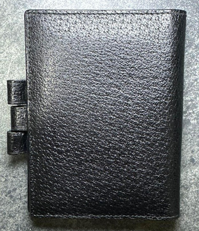 GUCCI Mini Notebook Memo Pad Cover Case Black Leather Pen Loop 8x10.5cm Vintage