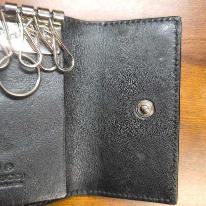 GUCCI GG Microssima 6-Key Case Wallet Black Embossed Leather W6.6cm Used Auth