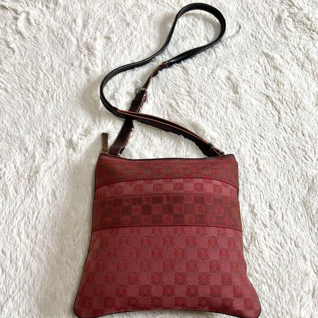 Loewe Repeat Anagram Shoulder Bag Canvas Leather Red Used From Japan