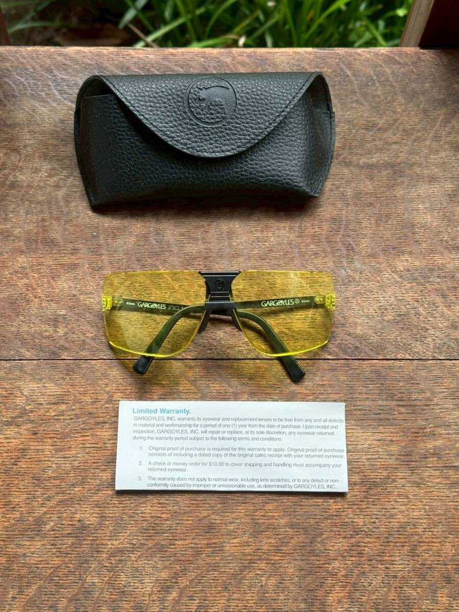 Gargoyles Auth Sunglasses Yellow Lens with Case Vintage Style Used Black Frames