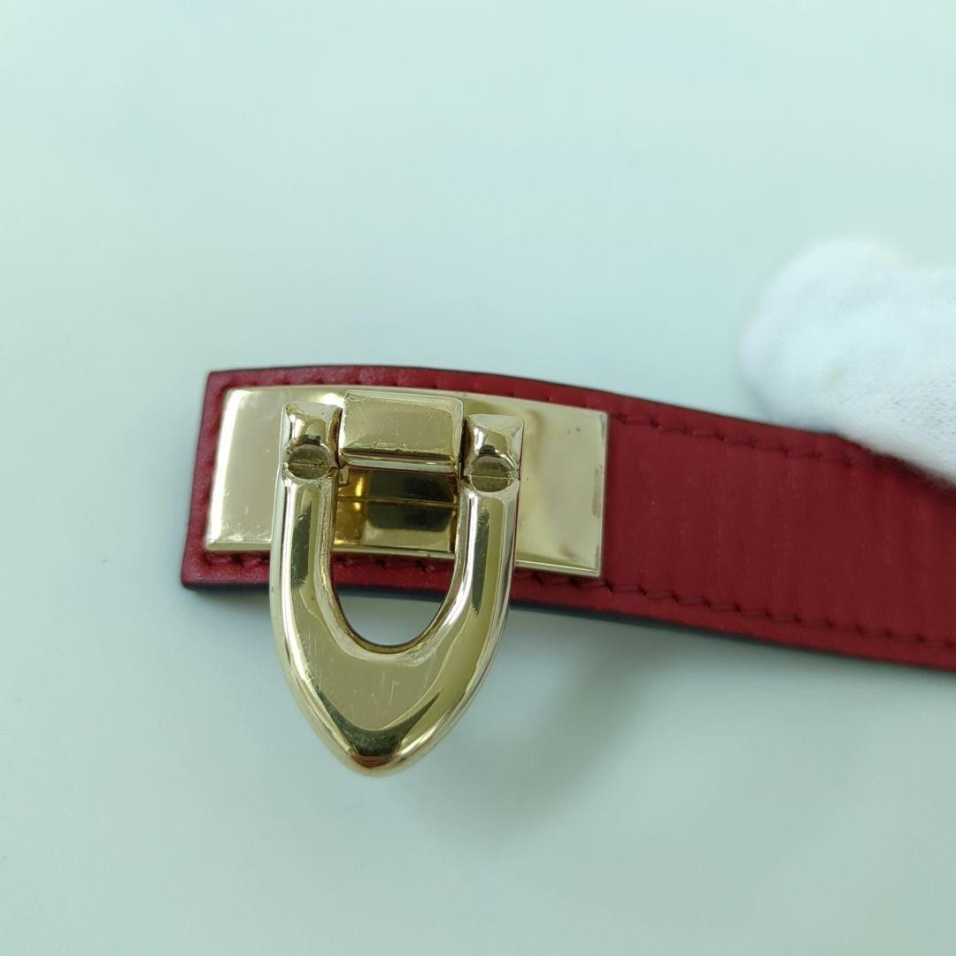 Valentino Garavani Red Leather Gold Studded Bracelet Size M 21.7cm 8.5" Used