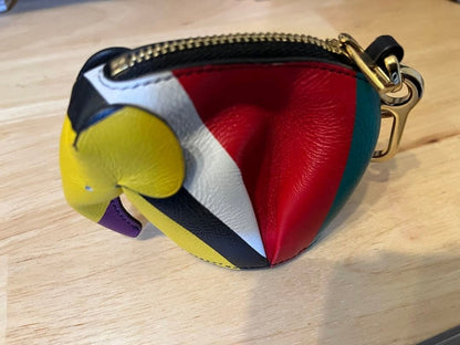 Auth LOEWE Leather Elephant Bag Charm Keyring Mini Pouch Coin Case Multicolor