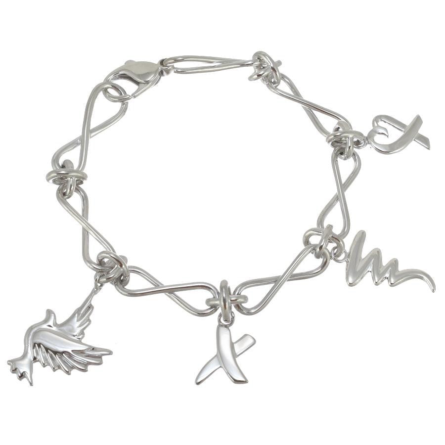Tiffany & Co Silver 925 Paloma Picasso Loving Heart Graffiti 4 Charm Bracelet