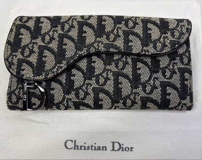 Christian Dior Saddle Trotter Oblique Long Wallet Canvas Leather D Charm W/Box