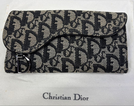 Christian Dior Saddle Trotter Oblique Long Wallet Canvas Leather D Charm W/Box